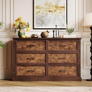 6 Drawers Dresser for Bedroom, Large Double Dresser TV Stand with Metal Handles, Rustic Wood Chest of Drawers, Storage Dressers Organizer - 1 of 4