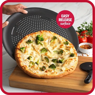 GoodCook 15.75 Large Nonstick Carbon Steel Ready Air Perfect Pizza Pan Gray: Round Oven Tray, Dishwasher-Safe