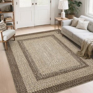 Coucheta Washable Boho Area Rug, Stain-Resistant Low Pile Carpet with Rubber Backing&Braided Border for Living Room, Bedroom, Office, Multiple Sizes - 1 of 4
