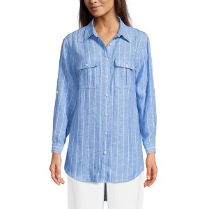Lands' End Women's Linen Roll Sleeve Relaxed Tunic Top - 1 of 4