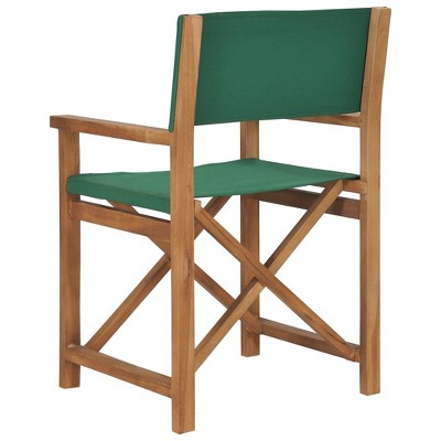 Foldable Teak Wood Director Chair with Green Fabric Seat and Backrest