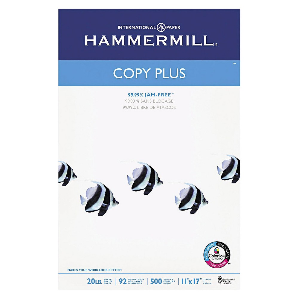 Hammermill - Copy Plus Copy Paper, 20lb, 92 Bright, 11 x 17" - Ream