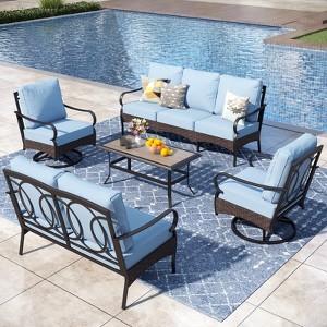 Captiva Designs 5pc Extra Large Metal and Rattan Outdoor Patio Conversation Set with Coffee Table and Loveseat - 1 of 4