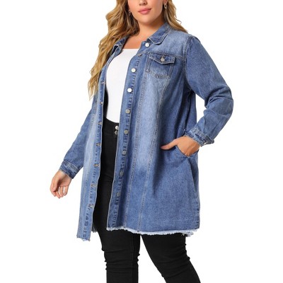 Unique Bargains Women's Plus Size Trucker Zipper Front Denim