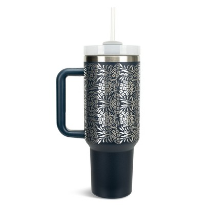 Elanze Designs Flowers in Bloom Garden Pattern 40 oz. Stainless Steel, Large Water Bottle Coffee Mug, Spill & Leak Resistant, Thermal Travel Tumbler