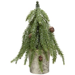 Northlight Icy Pine Mini Christmas Tree with Pine Cones in Faux Birch Wood Pot - 12" - Unlit - 1 of 4