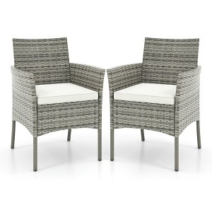 Resenkos Patio Dining Chairs, Patio Kitchen Chairs,2 Pieces Outdoor PE Rattan Armchairs with Cozy Seat Cushions-White - 1 of 4