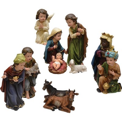 Northlight 11-Piece Green and Blue Inspirational Religious Children Christmas Nativity Figurine Set 7.75"
