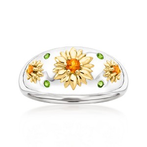 Ross-Simons 0.20 ct. t.w. Chrome Diopside and .10 ct. t.w. Citrine Flower Ring in Sterling Silver With 18kt Gold Over Sterling - 1 of 4