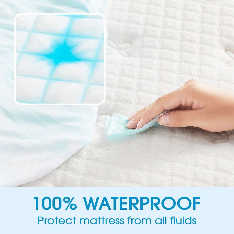 HYLEORY Waterproof Mattress Pad Protector, Up to 21" Deep Pocket, 3 of 4