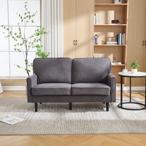 MOONMISS Mid Century 2 Seater Sofa PU and Boucle Couches for Living Room, Small Couch with USB & Removable Pillow Cover - 1 of 4