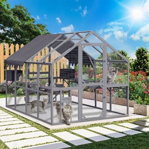 GDFStudio Barlow Modern 111.5" Wood and Metal Outdoor Large Cat House with Waterproof Cover - 1 of 4
