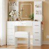 Vanity Desk with Lights, Makeup Vanity with Mirror and Chair, Power Outlet, Hair Dryer Rack, 7 Drawers - 2 of 4