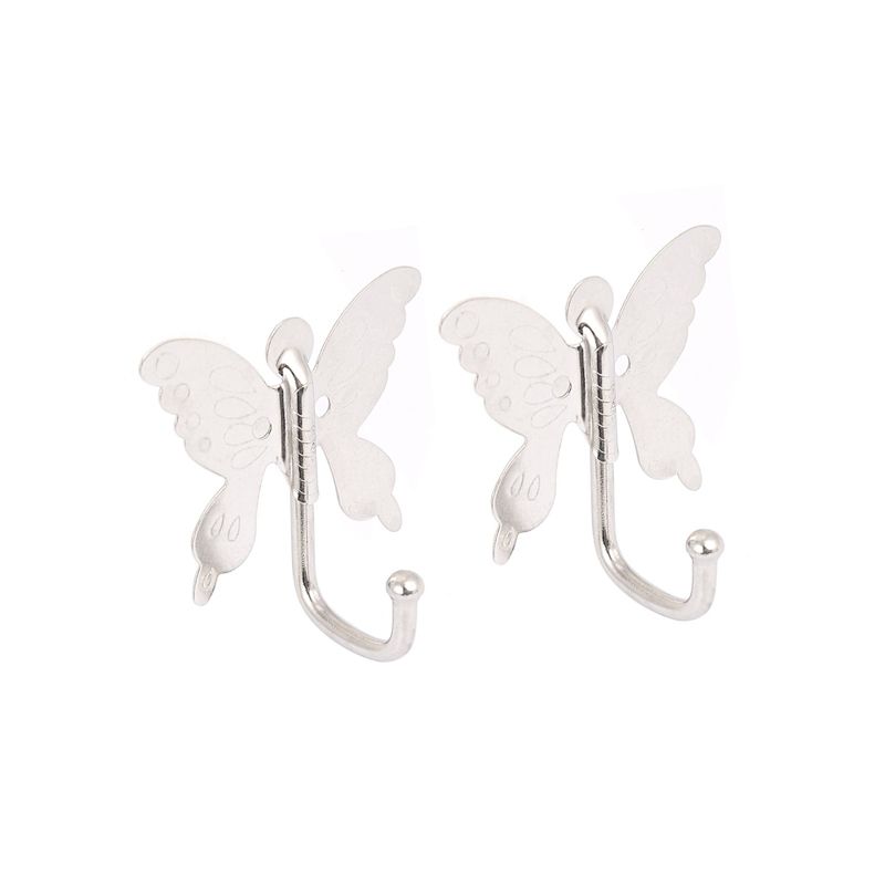 Unique Bargains Bedroom Bathroom Butterfly Style Wall Mounted Hook Hanger Silver Tone 2.8"x2.5"x1.4" 2 Pc, 4 of 5