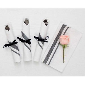 Solino Home Striped Linen Dinner Napkins | French Stripe - 1 of 4