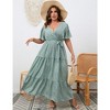 Garvee Women Plus Size V Neck Wrap Maxi Dress High Waist Ruffle Summer Casual Dress with Belt Short Sleeve - 3 of 4