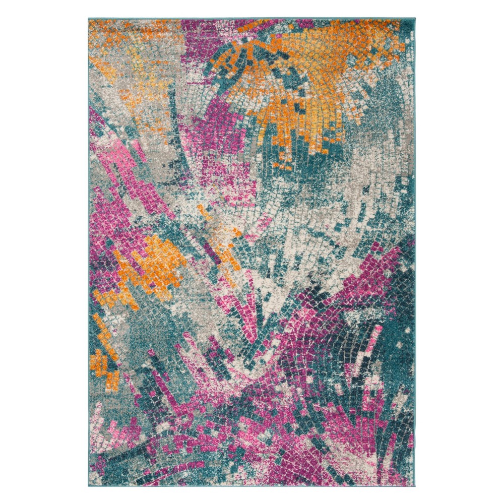 5'1inx7'6in Mosaic Design Loomed Area Rug Blue - Safavieh