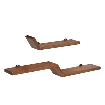 MH London Penny 36" Set of 2 Wall Mounted Shelves Mango Wood in Walnut