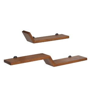 MH London Penny 36" Set of 2 Wall Mounted Shelves Mango Wood in Walnut - 1 of 4