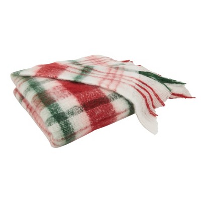 50"x60" Red and Green Faux Mohair Plaid Throw Blanket