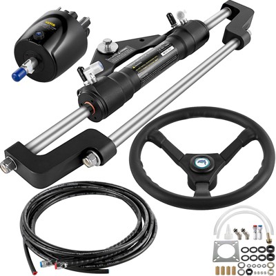 VEVOR Hydraulic Boat Steering Kit,300HP Hydraulic Steering Kit Helm Pump,Hydraulic Outboard Steeing Kit with 14Ft Hydraulic Steering Hose,Silver&Black