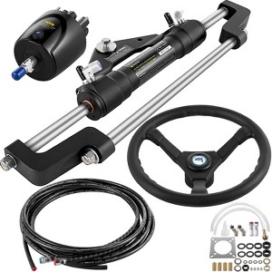 VEVOR Hydraulic Boat Steering Kit,300HP Hydraulic Steering Kit Helm Pump,Hydraulic Outboard Steeing Kit with 14Ft Hydraulic Steering Hose,Silver&Black - 1 of 4