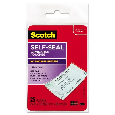 Scotch Self-Sealing Laminating Pouches 9.5 mil 2 7/16 x 3 7/8 Business Card Size 25 LS851G