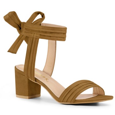 Allegra K Women's Back to College Open Toe Ankle Tie Back Block Heels Sandals