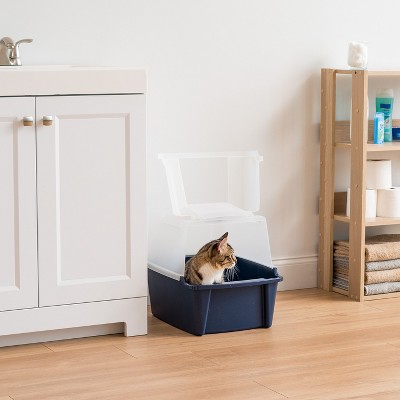 Large Navy Enclosed Cat Litter Box with Scoop