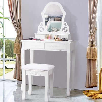 Costway White Vanity Jewelry Wooden Makeup Dressing Table Stool