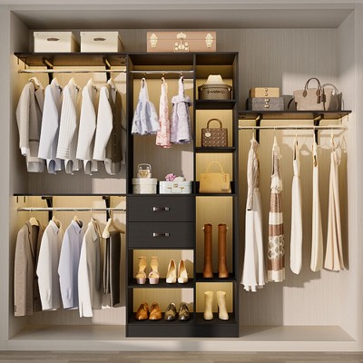 Aheaplus 96'' W Closet Organizer with 13 Shelves, DIY Closet System with Drawers and Hanging Rods