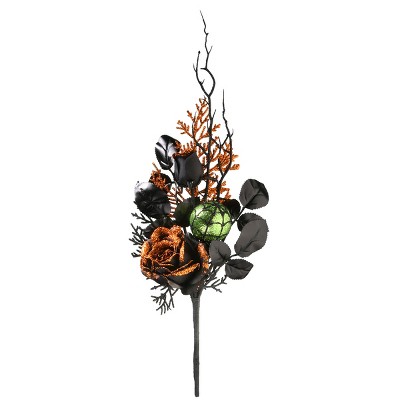 20" Halloween Rose and Green Ornament Pick Pair