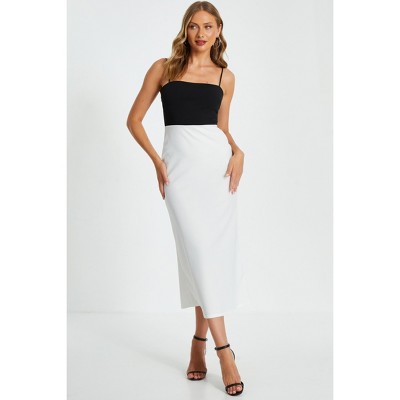 QUIZ Women's Scuba Crepe Contrast Midi Dress