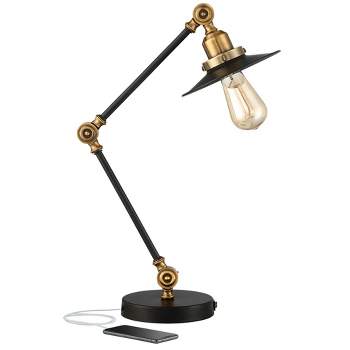 360 Lighting Taurus Industrial Rustic Desk Lamp 20" High Black Gold with USB Charging Port Adjustable for Bedroom Living Room Bedside Nightstand House