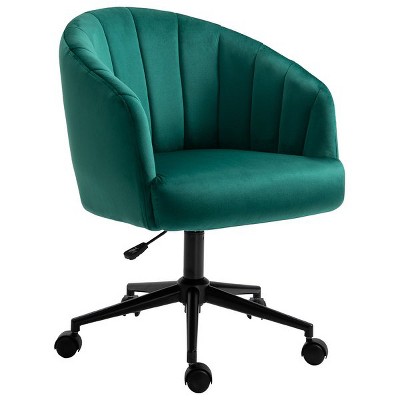 HOMCOM Retro Mid-Back Swivel Fabric Computer Desk Chair Height Adjustable with Metal Base Leisure Task Chair on Rolling Wheels for Home Office Green