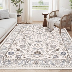 Okak Vintage Area Rug with Bohemia Style, Washable Rug with Non-Slip Backing, Fluffy Rug with Flower Design for Living Room - 1 of 4