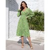 BLUEMING Womens V Neck Long Sleeve Peasant Dress Poet Sleeve Dress Surplice Shirred Waist Tiered Womens Fall Fashion, green - M - 4 of 4