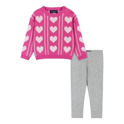 Image of Andy & Evan Infant  Girls Heart Faux Shearling Sweater & Legging Set Pink, Size 3-6 Months.