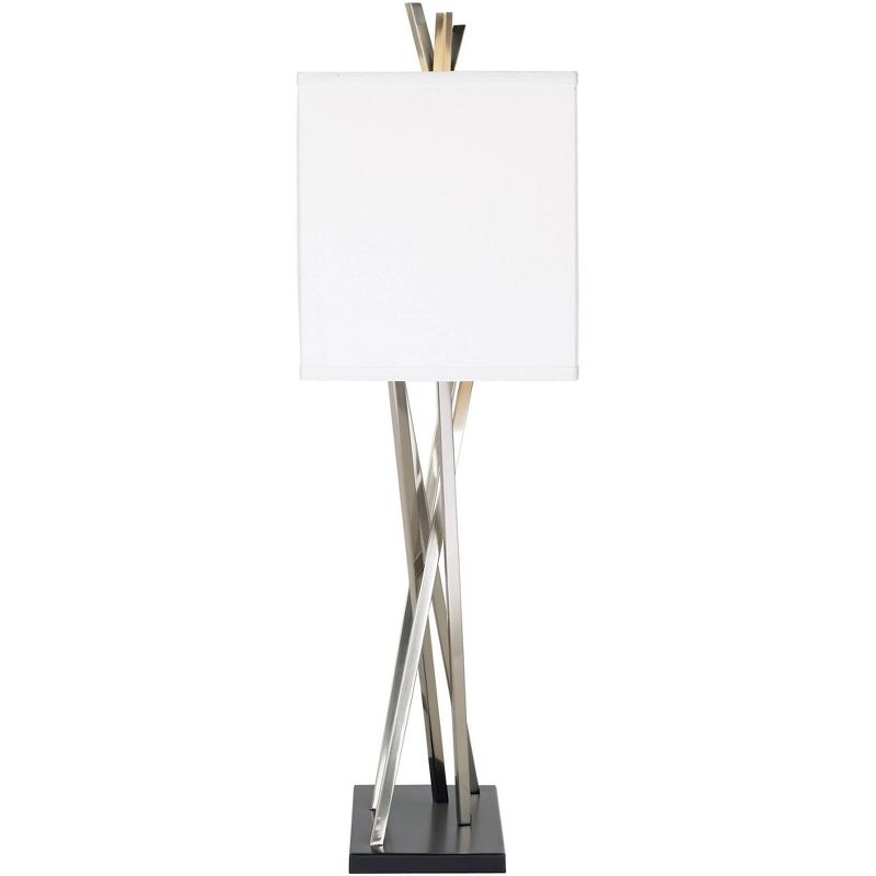 Possini Euro Design Asymmetry Modern Table Lamp 30" Tall Brushed Nickel Metal with Table Top Dimmer White Linen Shade for Bedroom Living Room Bedside, 5 of 8
