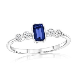 Diamonds D'Argento Sterling Silver, Lab-Grown 0.31ct Sapphire & 0.03 Natural Diamond Ring - (17 Stones) - Blue - Size 6 - 1 of 3