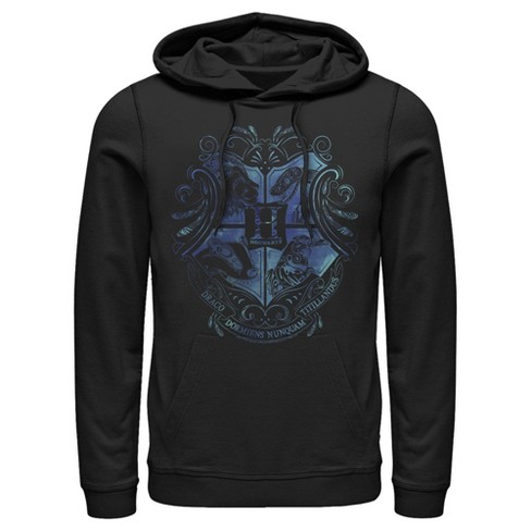 Men's Harry Potter Hogwarts Houses Blue Crest Pull Over Hoodie - Black ...