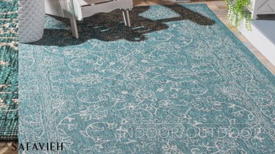 Turquoise Rectangular 8' x 10' Synthetic Non-Slip Area Rug