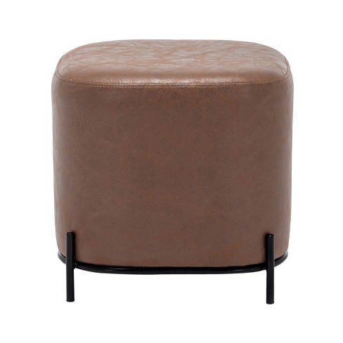 Wovenbyrd 17 Modern Square Ottoman With Metal Base Light Brown Faux Leather Polyester Upholstery Spot Clean No Storage Target