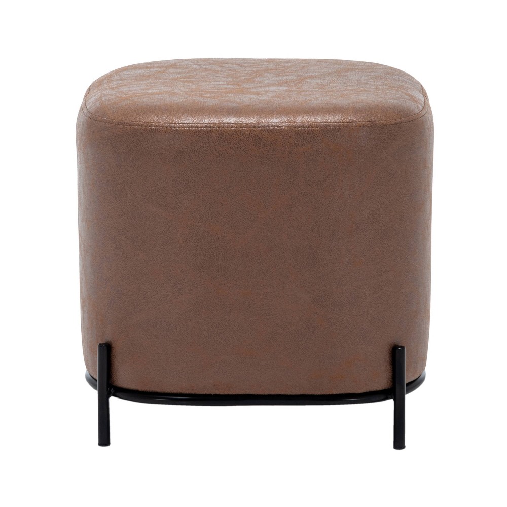 Photos - Pouffe / Bench 17" Modern Square Ottoman with Metal Base Light Brown Faux Leather - WOVEN