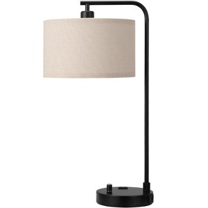 Itopfox Tall Table Lamp with USB Port & Outlet, Dimmable Nightstand Bedside Lamp with Linen Shade, LED Bulb Included for Bedroom, Living Room, Office - 1 of 4
