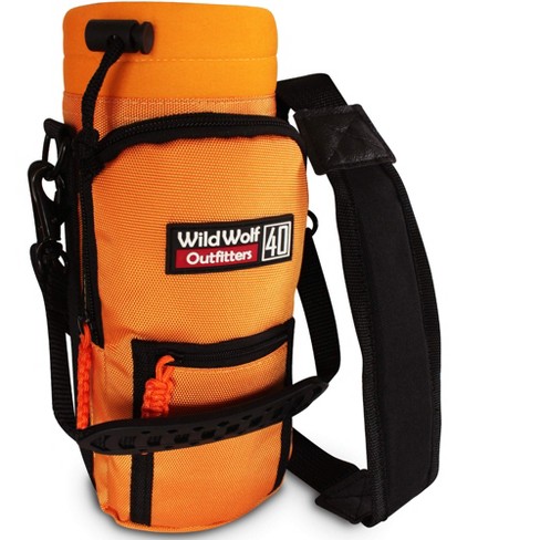 Wild Wolf Outfitters 40oz Water Bottle Holder: Military-Grade Carrier w/ 2  Pockets & Adjustable Shoulder Strap - Orange