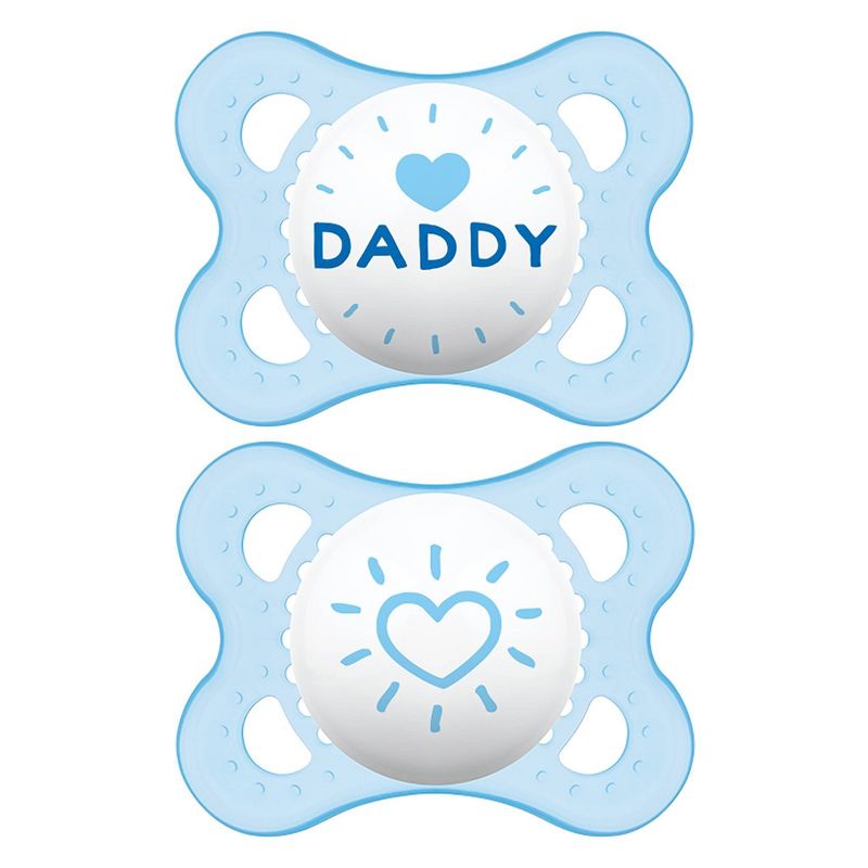 MAM Love &#38; Affection Daddy Pacifier 0-6 Months - 2ct Blue, 1 of 6