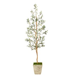 Nearly Natural 70-in Olive Artificial Tree in Country White Planter - 1 of 3