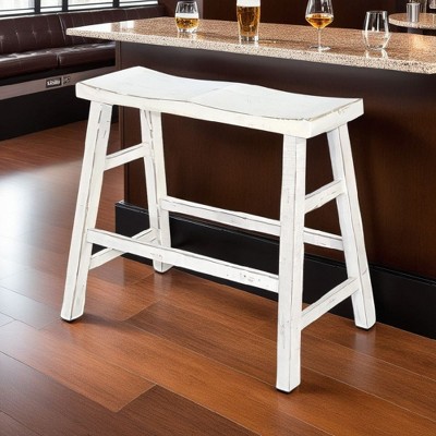 Rena Bar Height Bench, 33 Inch Rustic White Sand Mahogany Wood Frame -BM325445