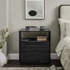 Lirago Mid Century Modern Nightstand with Charging Station 2 Solid Wood Drawers Open Shelf Black 25.5"H x 22.75"W x 15.75"D - 2 of 4
